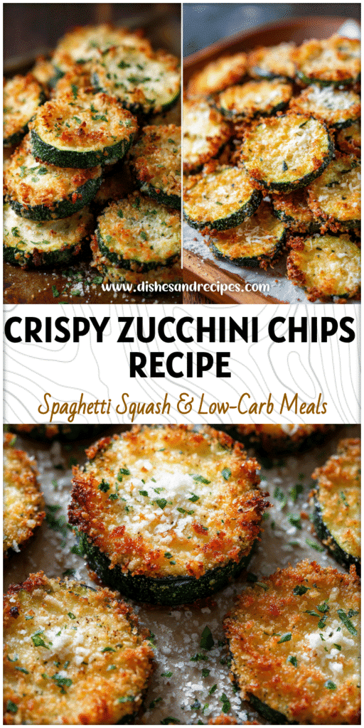 Golden Crispy Baked Parmesan Zucchini Chips arranged on a tray with a light dusting of cheese and herbs.